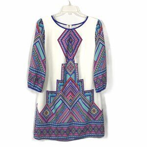 Aztec Print Dress White Blue Purple M, Pink Owl